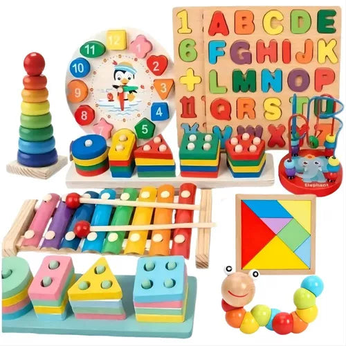 Pack 10 Juguetes Didácticos De Madera Para Niños