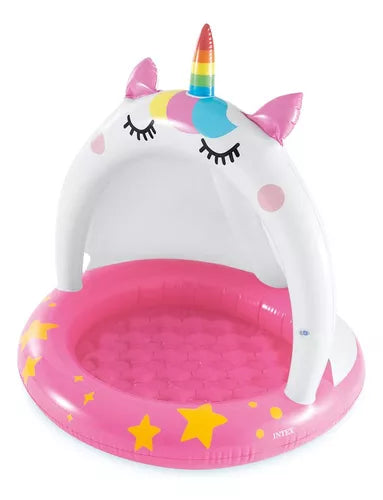 Piscina inflable infantil con forma de unicornio con cubierta