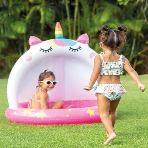 Piscina inflable infantil con forma de unicornio con cubierta