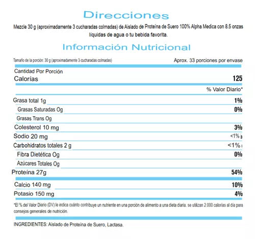 Whey Protein 100% Isolate Marca Alpha Medica Premium Sabor Sin Sabor